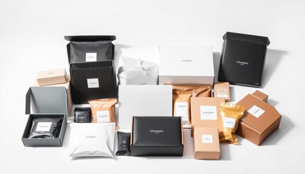 A well-lit studio shot of a variety of subscription box products arranged in a visually appealing composition. Sleek, modern packaging in minimalist designs, with a mix of boxes, pouches, and other packaging formats. The boxes are neatly laid out on a clean, white surface, creating a sense of order and professionalism. Soft shadows and highlights accentuate the forms and textures of the different materials. The overall mood is aspirational, showcasing the premium quality and curated nature of subscription box offerings. A benchmark for the best practices in subscription box packaging and presentation. A well-lit studio shot of a variety of subscription box products arranged in a visually appealing composition. Sleek, modern packaging in minimalist designs, with a mix of boxes, pouches, and other packaging formats. The boxes are neatly laid out on a clean, white surface, creating a sense of order and professionalism. Soft shadows and highlights accentuate the forms and textures of the different materials. The overall mood is aspirational, showcasing the premium quality and curated nature of subscription box offerings. A benchmark for the best practices in subscription box packaging and presentation.